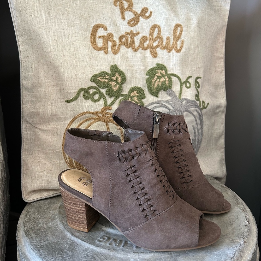 Sonoma Taupe Heeled Peep-Toe Boots